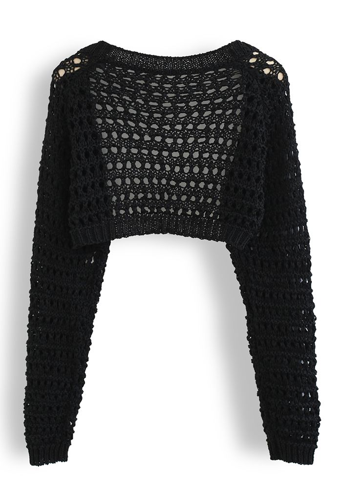 Urbane Hollow Out Crop Cardigan in Black
