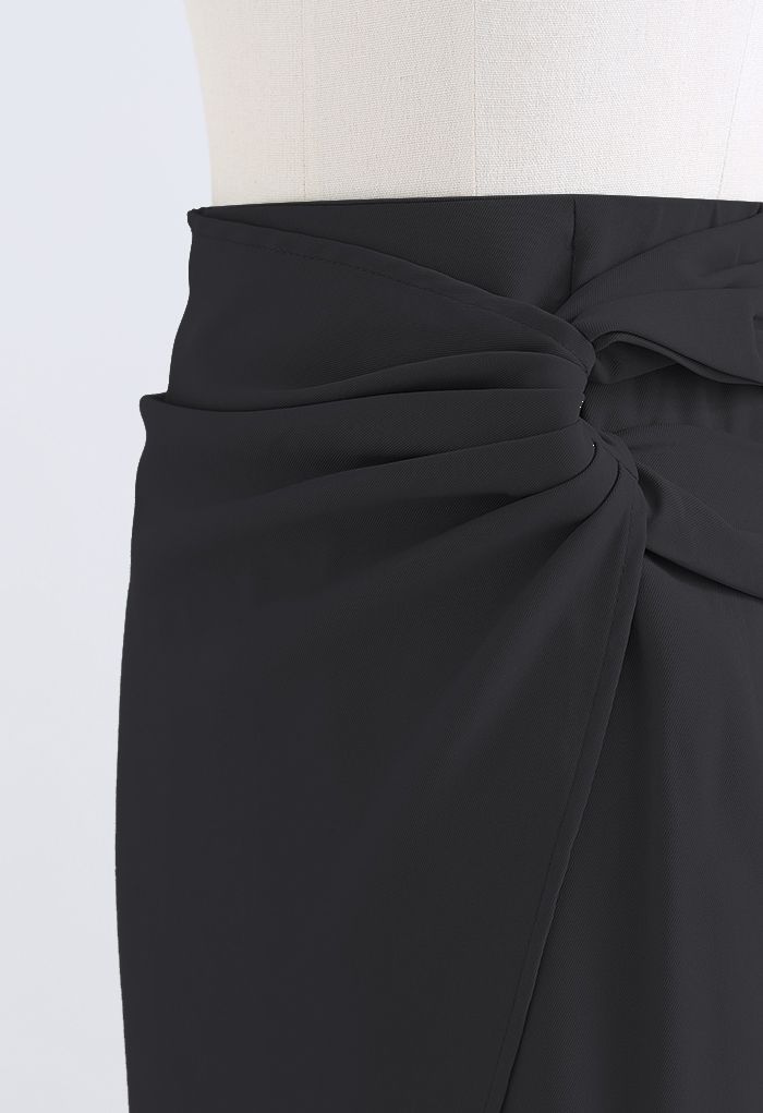 Twisted Knot Flap Pencil Skirt in Black