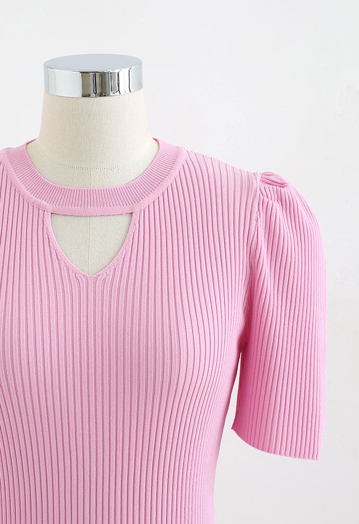 Triangle Cutout Short Sleeve Knit Top in Pink