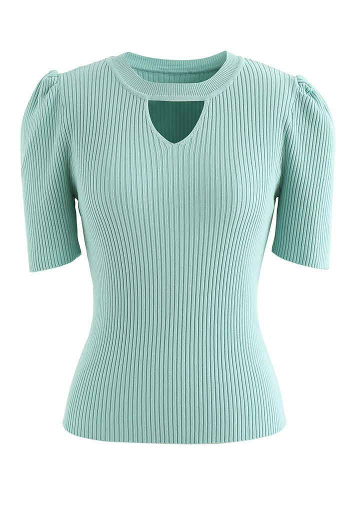 Triangle Cutout Short Sleeve Knit Top in Mint