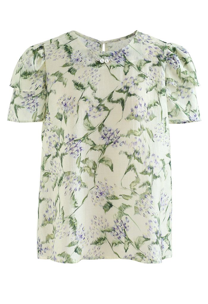 Summer Plant Layered Short Sleeve Top