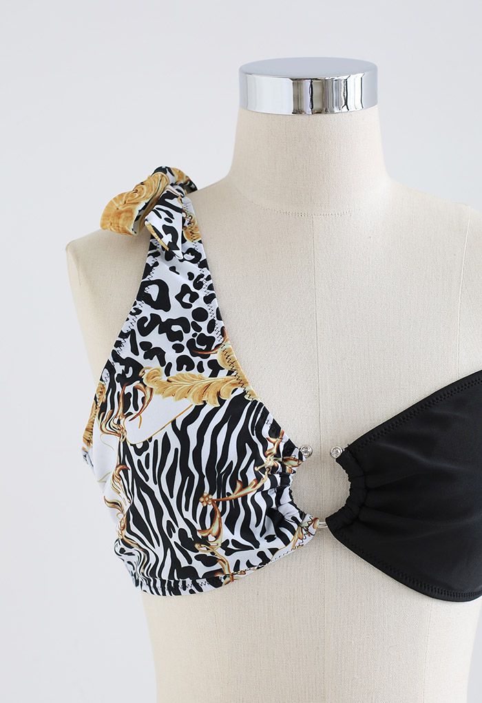 Tie-Knot Leopard Print Spliced Bikini Set