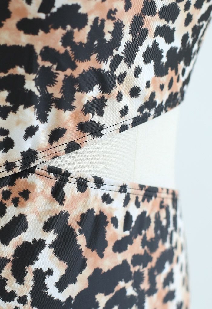 Panther Print Asymmetric Straps Cutout Swimsuit