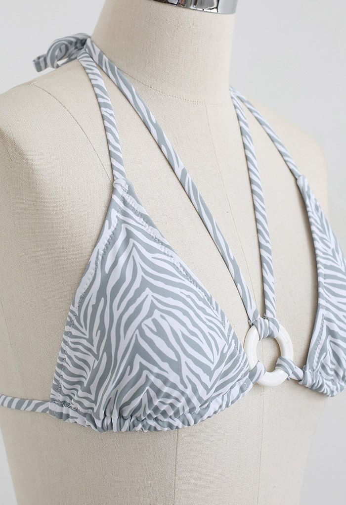 Halter Neck O-Ring Striped Bikini Set