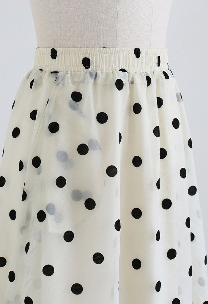 Black Polka Dot Sheer Midi Skirt in Cream - Retro, Indie and Unique Fashion