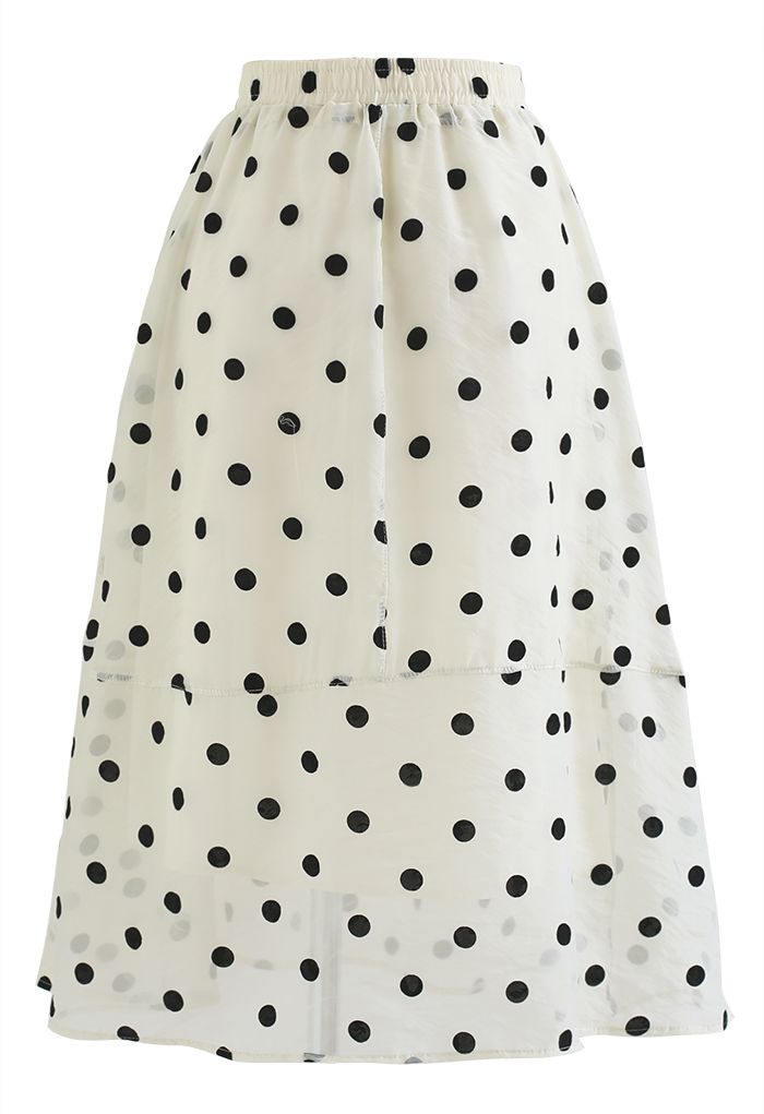 Black Polka Dot Sheer Midi Skirt in Cream - Retro, Indie and Unique Fashion