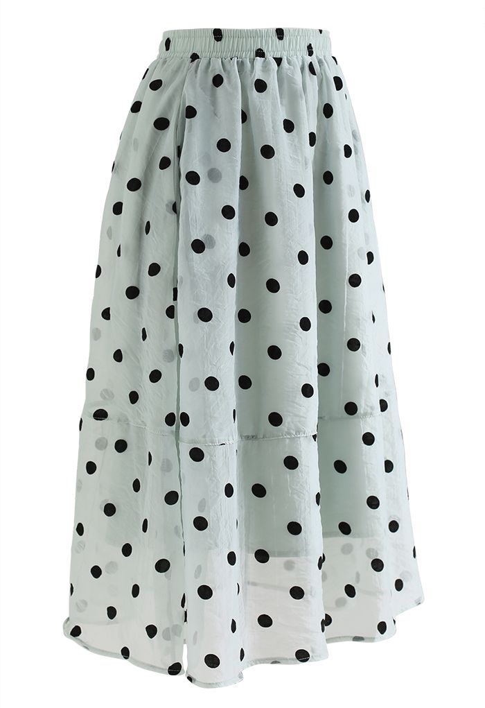 Black Polka Dot Sheer Midi Skirt in Mint - Retro, Indie and Unique Fashion
