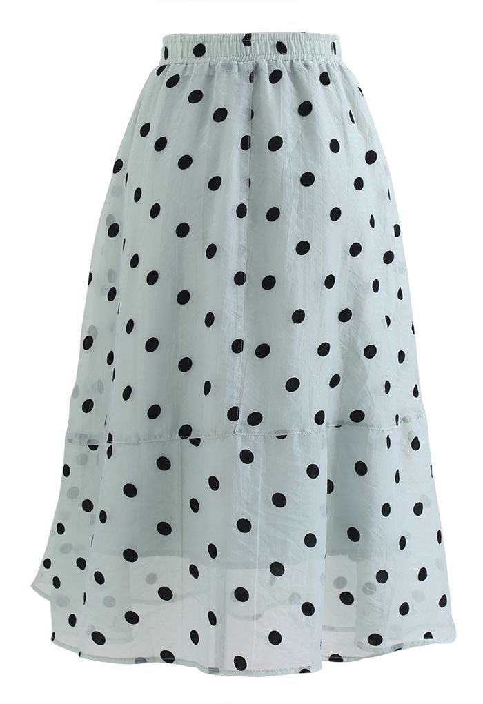 Black Polka Dot Sheer Midi Skirt in Mint