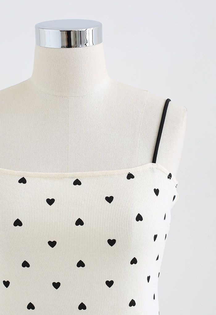 Little Heart Ribbed Cami Top in Cream