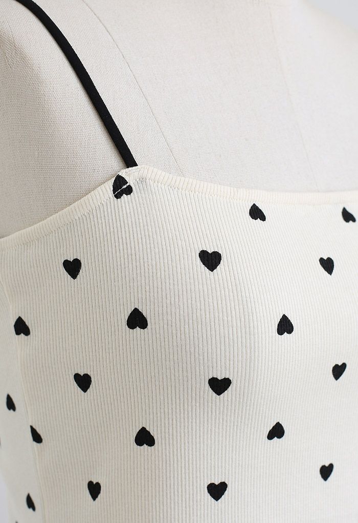 Little Heart Ribbed Cami Top in Cream