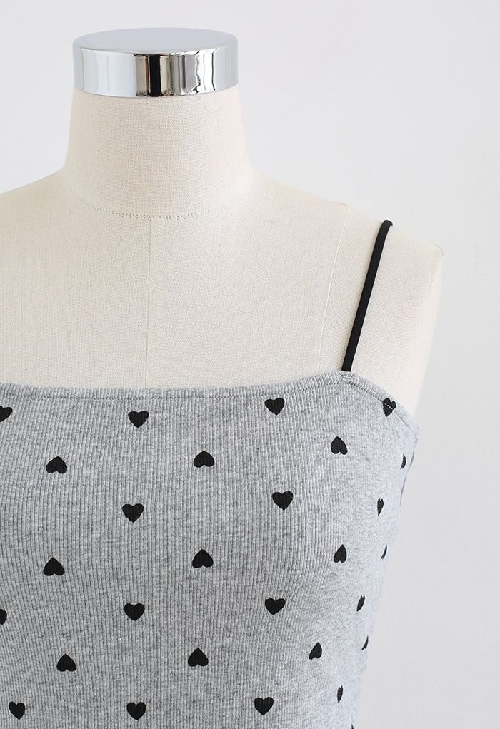 Little Heart Ribbed Cami Top in Grey