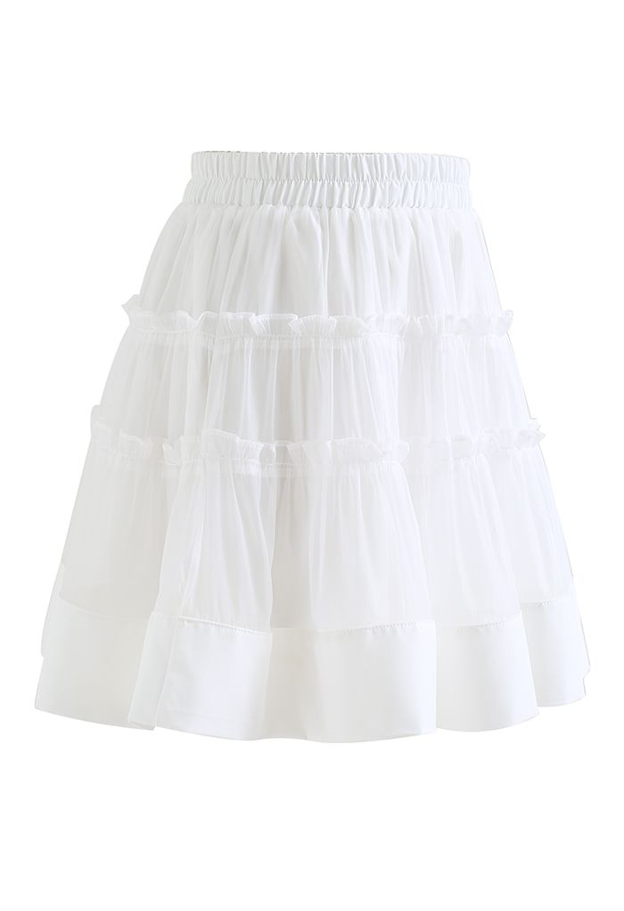 Ruffle Organza Mini Skirt in White - Retro, Indie and Unique Fashion