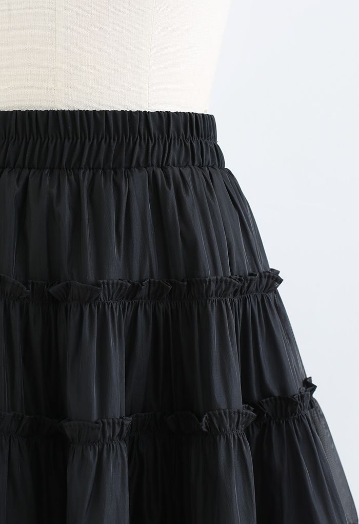 Ruffle Organza Mini Skirt in Black - Retro, Indie and Unique Fashion