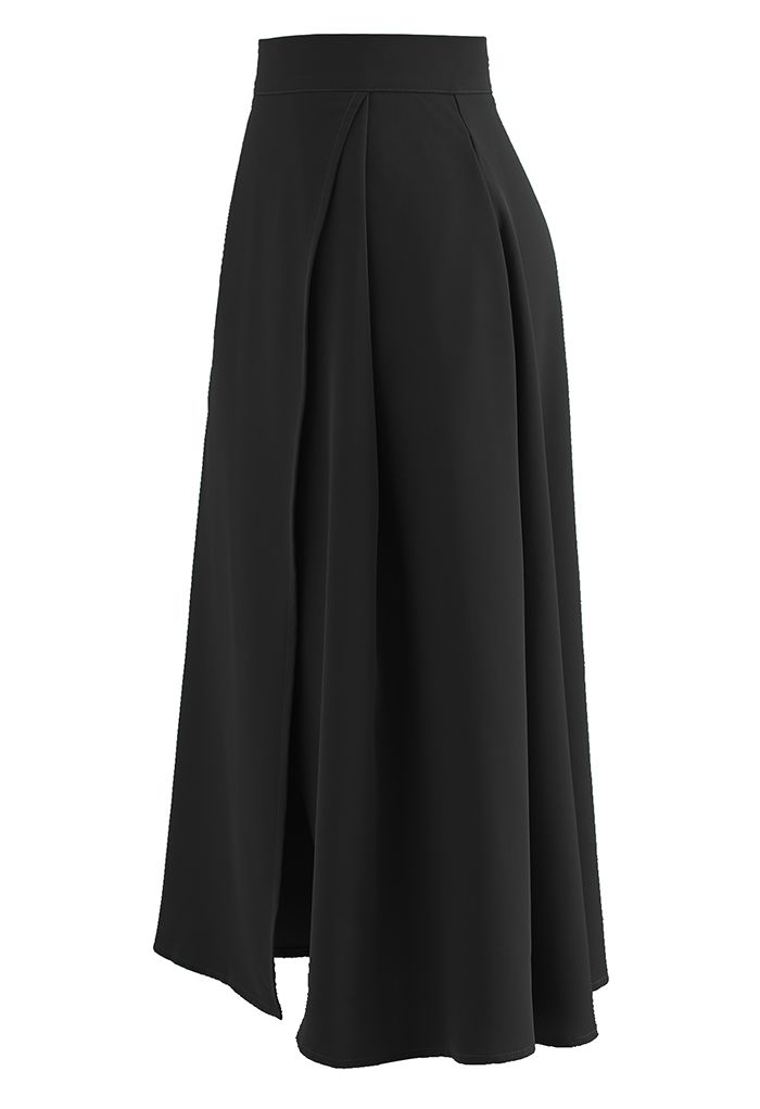 Flap Front Flare Hem Midi Skirt in Black - Retro, Indie and Unique Fashion