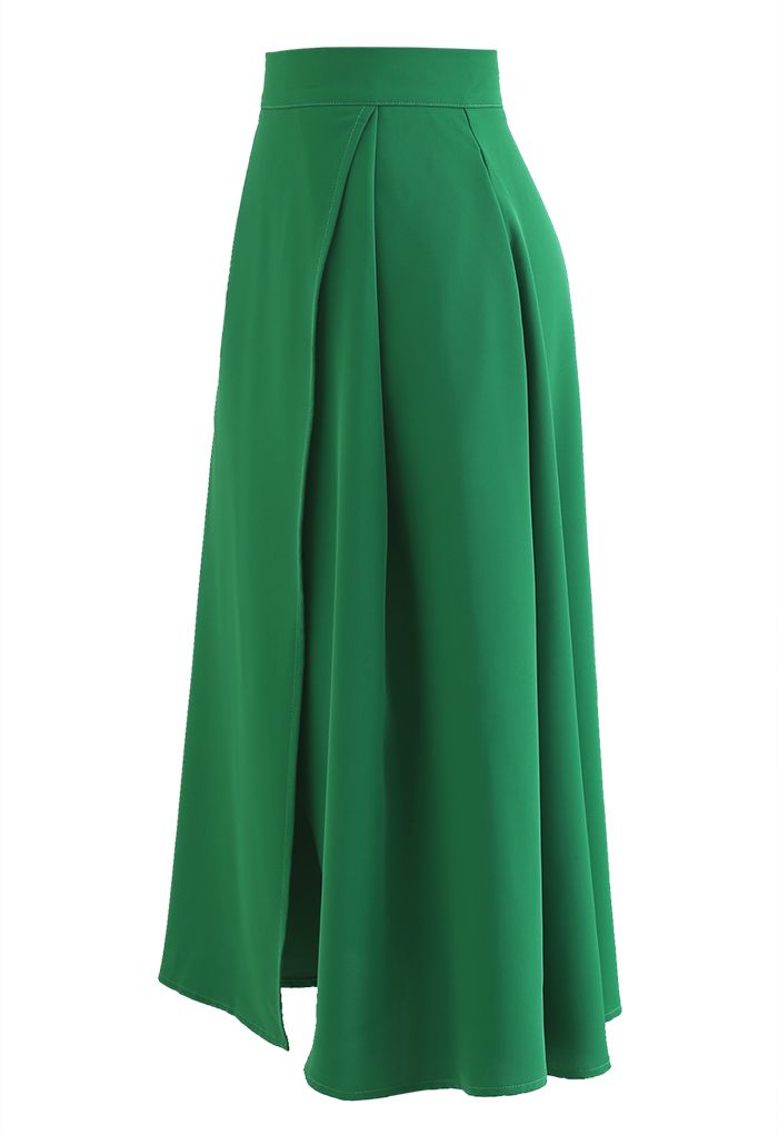 Flap Front Flare Hem Midi Skirt in Green - Retro, Indie and Unique Fashion