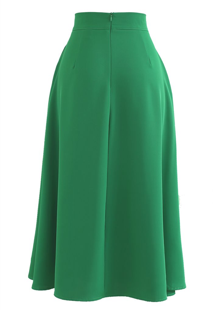 Flap Front Flare Hem Midi Skirt in Green - Retro, Indie and Unique Fashion
