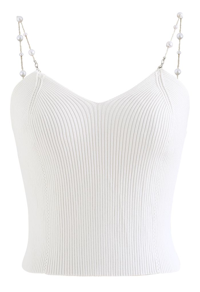 Cropped Knit Pearly Tank Top in White - Retro, Indie and Unique Fashion