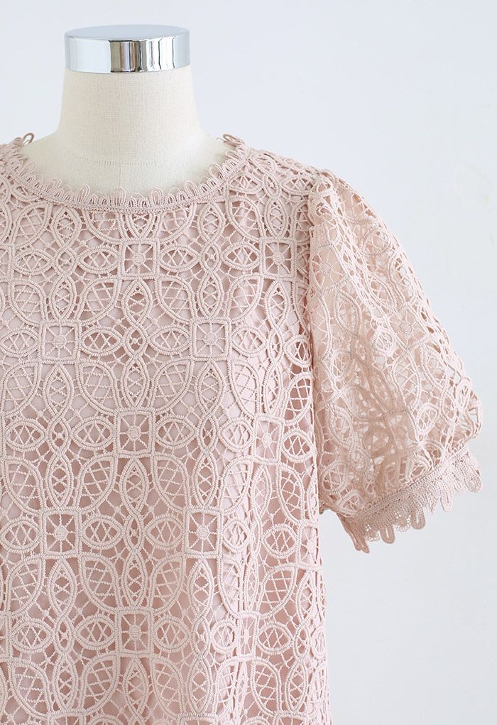 Hollow Out Floral Crochet Top in Pink