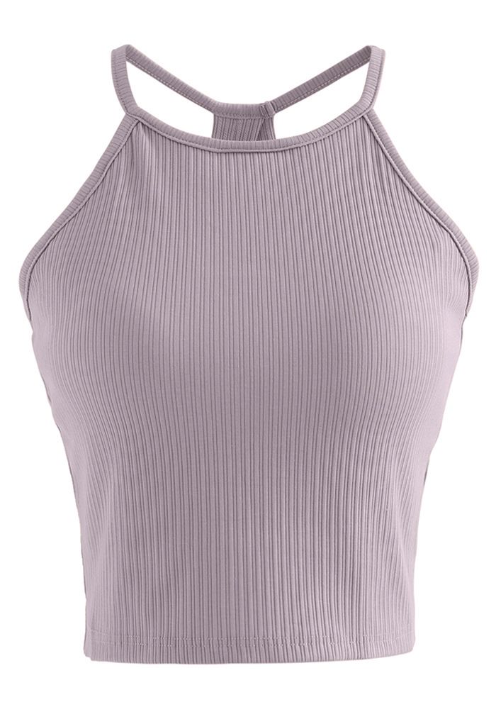 Halter Neck Racer Back Ribbed Top in Lilac - Retro, Indie and Unique ...