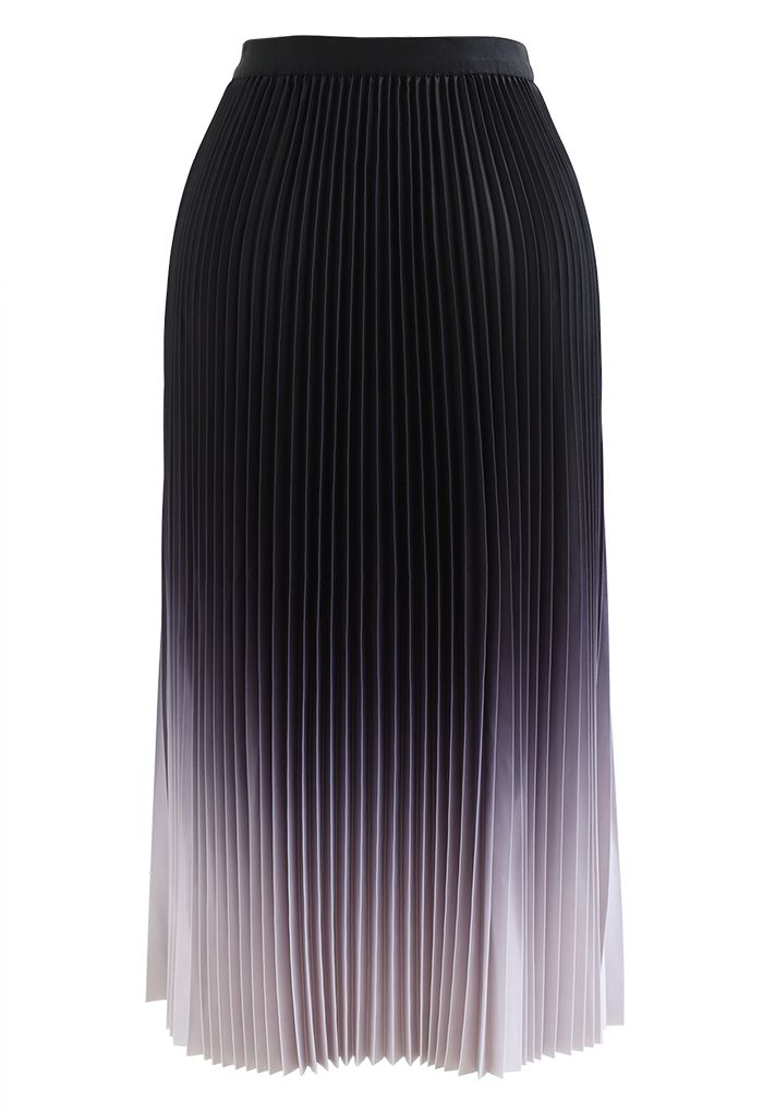 Black Gradient Pleated Midi Skirt