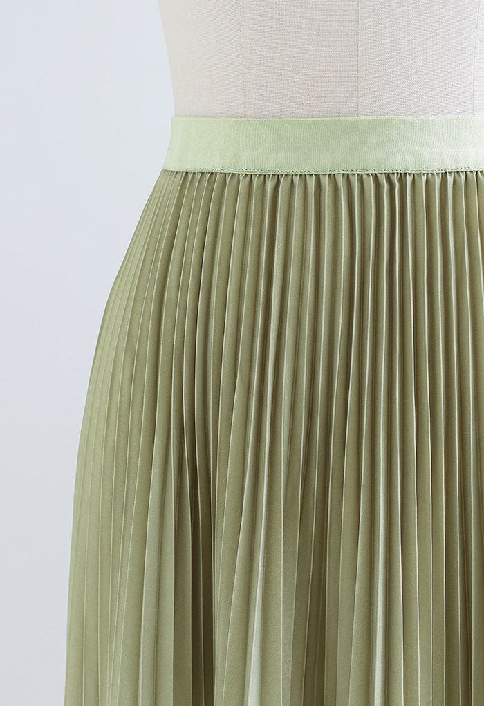 Moss Green Gradient Pleated Midi Skirt - Retro, Indie and Unique Fashion