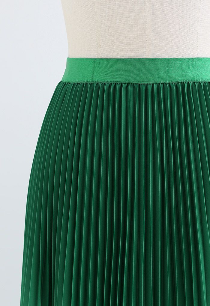 Green Gradient Pleated Midi Skirt