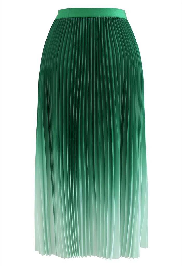 Green Gradient Pleated Midi Skirt