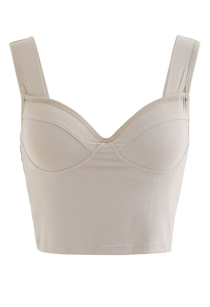 Solid Color Bustier Tank Top in Taupe - Retro, Indie and Unique Fashion