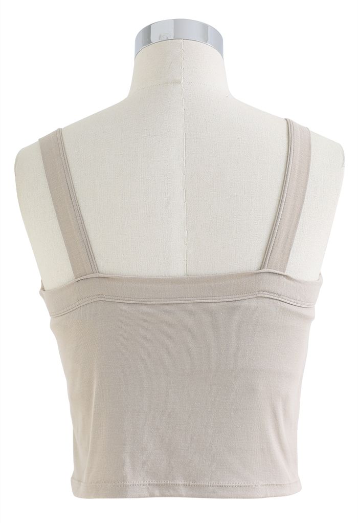 Soft V-Neck Crop Tank Top in Taupe