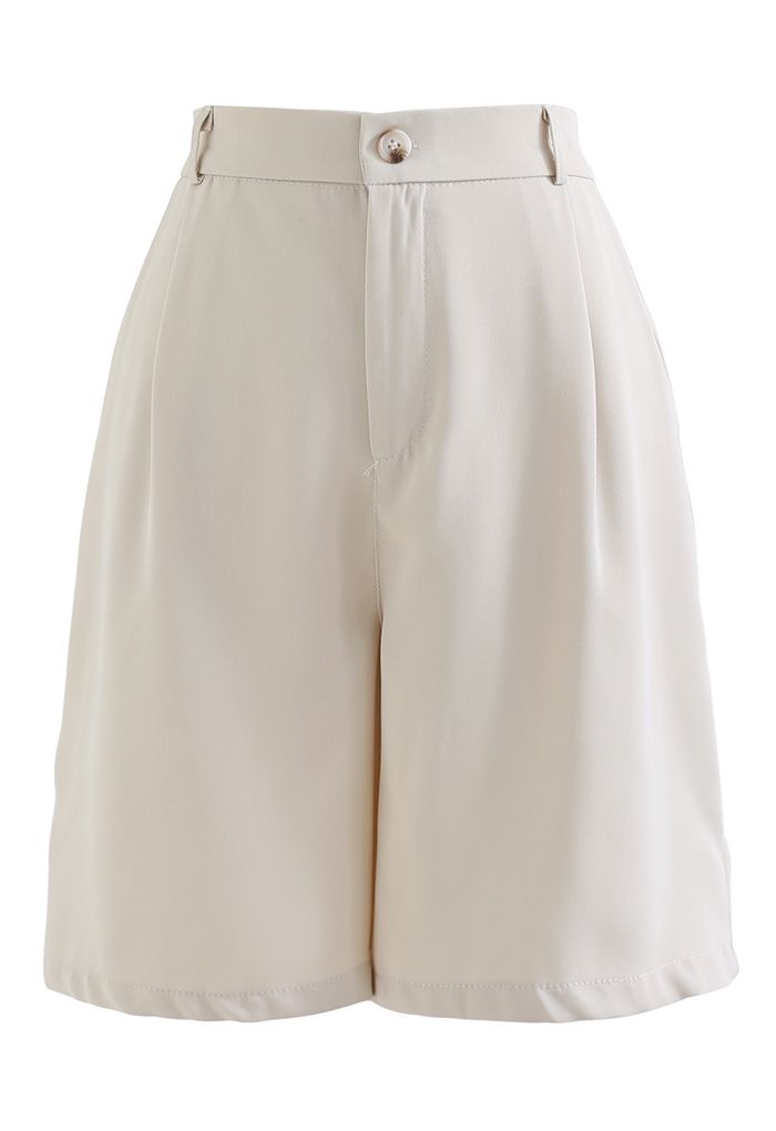 Pockets Padded Shoulder Textured Blazer and Shorts Set in Cream - Retro ...