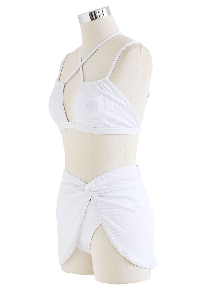 Solid White Bikini Set with Sarong