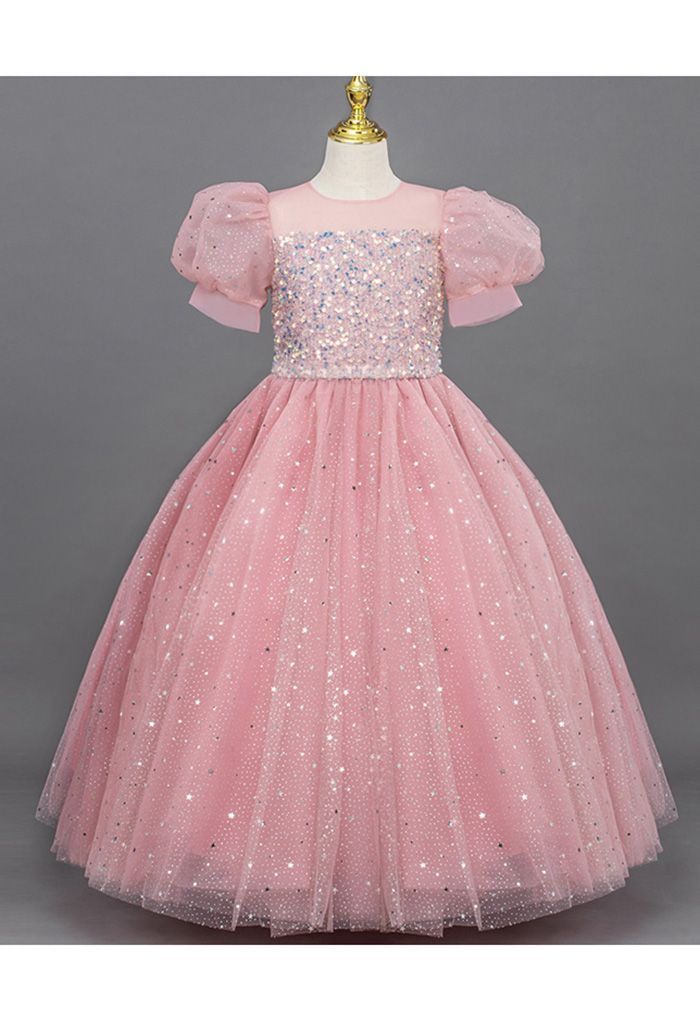 Glitter Sequin Tulle Dress in Pink For Kids - Retro, Indie and Unique ...
