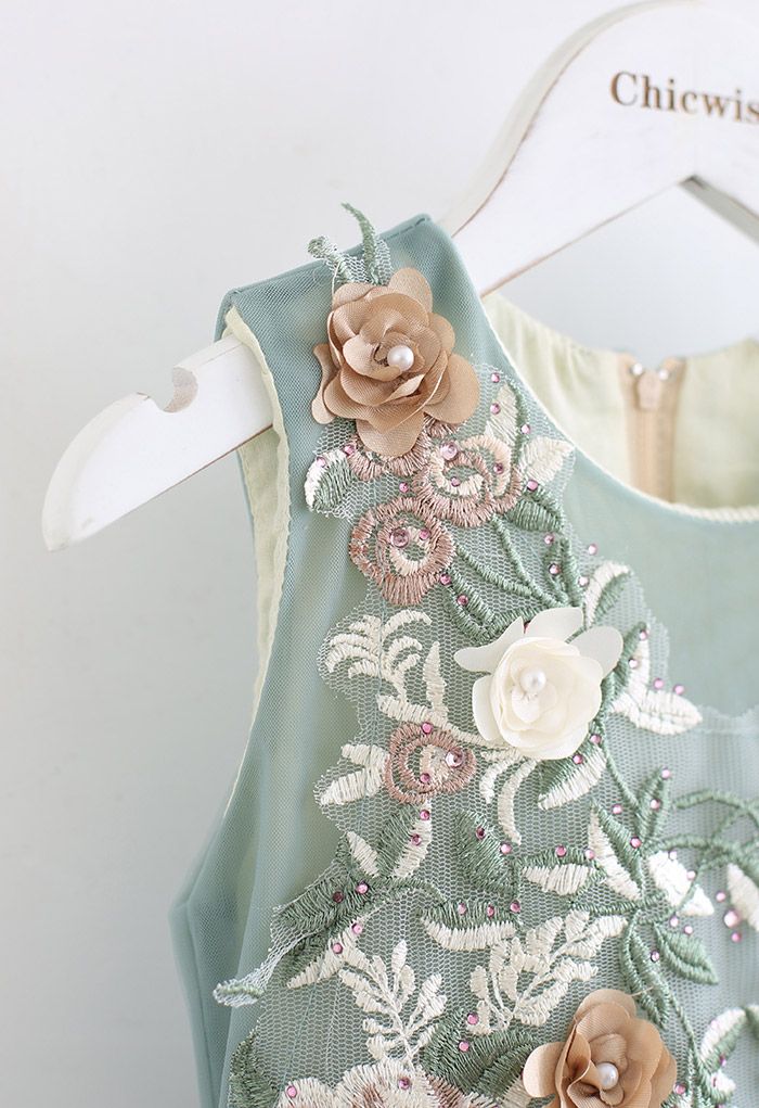 Floral Embroidered Sleeveless Tiered Dress For Kids