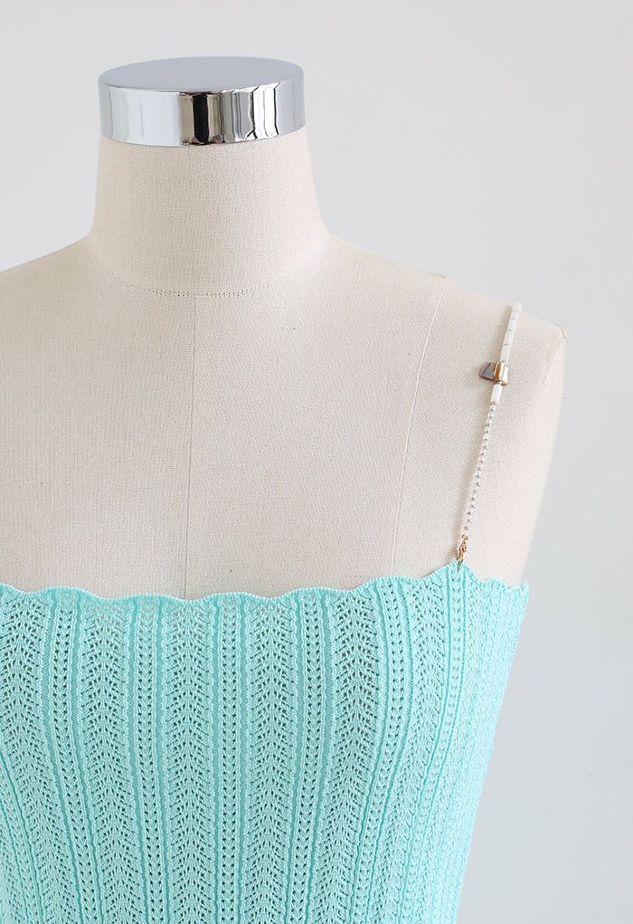 Beaded Strap Eyelet Crop Top in Turquoise