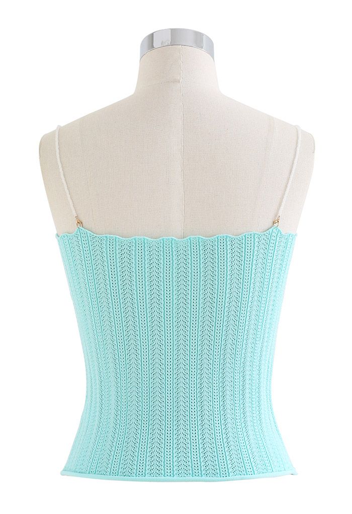 Beaded Strap Eyelet Crop Top in Turquoise