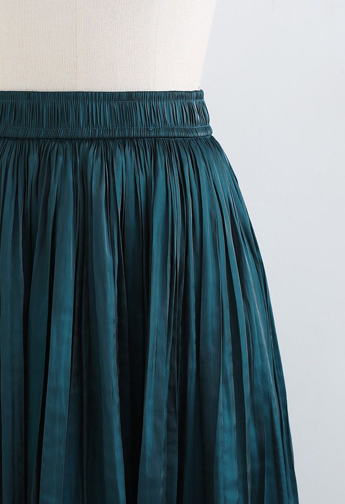 Glimmer Pleated Elastic Waist Midi Skirt in Emerald - Retro, Indie and ...