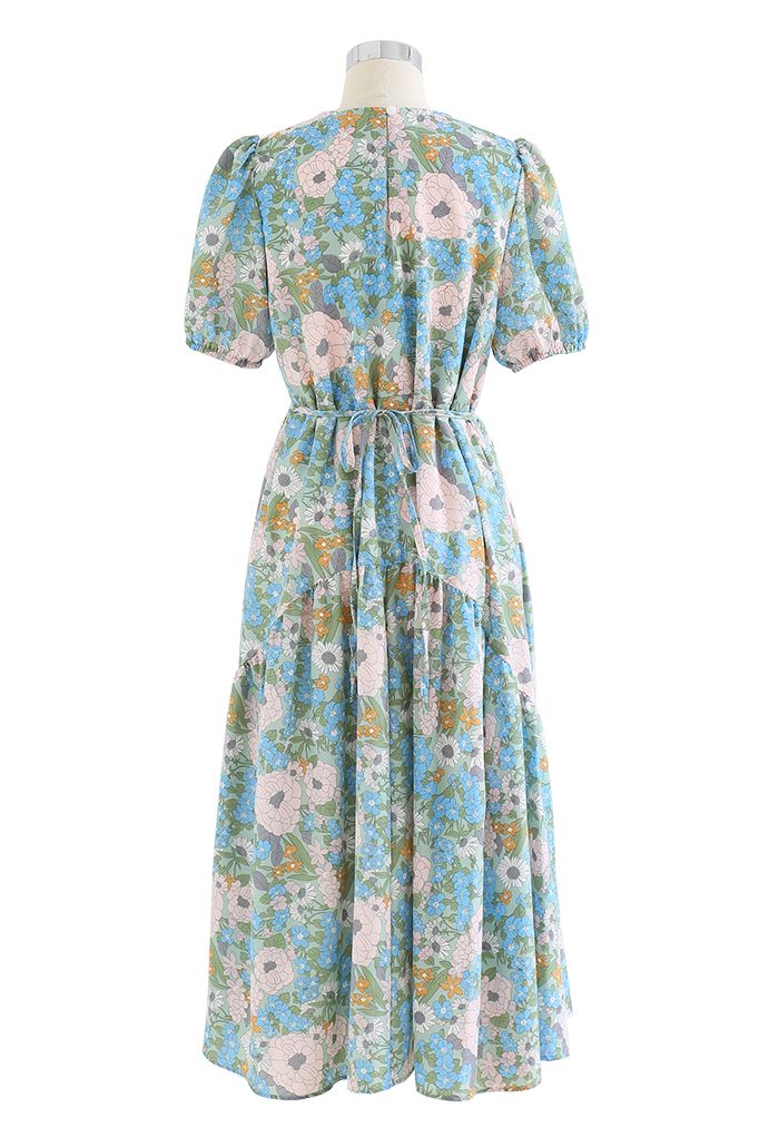 Embrace Sunshine Floral Midi Dolly Dress in Teal - Retro, Indie and ...
