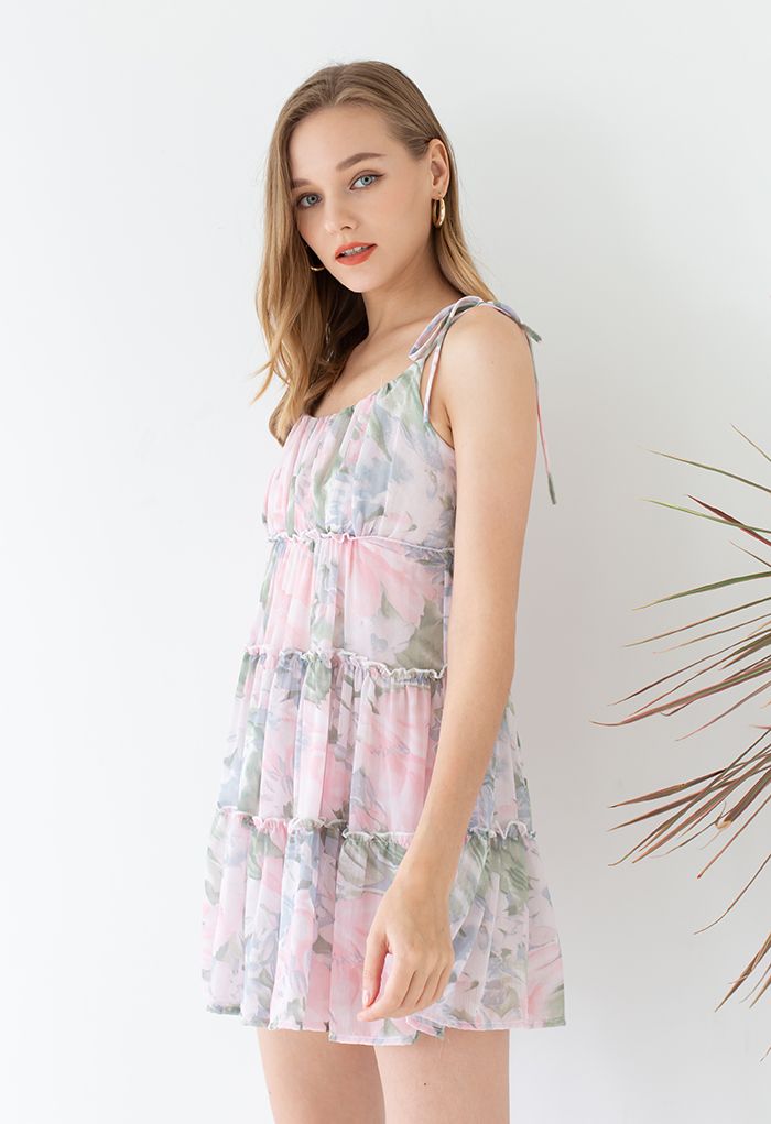 Pastel Flower Ruffle Trim Chiffon Cami Dress - Retro, Indie and Unique  Fashion