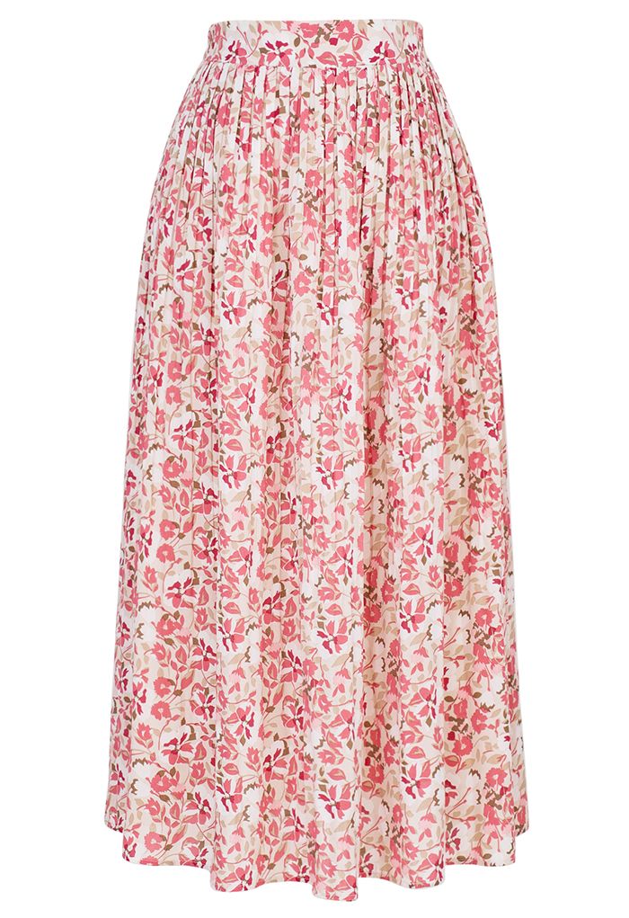 Summer Posy Pleated Midi Skirt in Pink