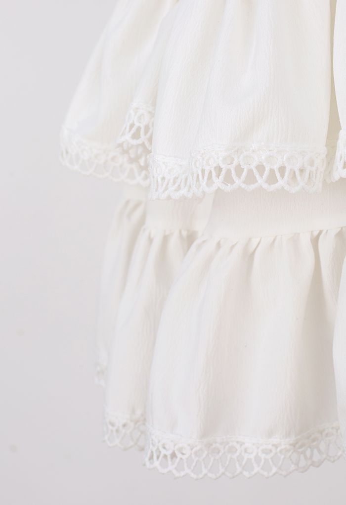 Crochet Edge Texture Tiered Mini Skirt in White - Retro, Indie and ...