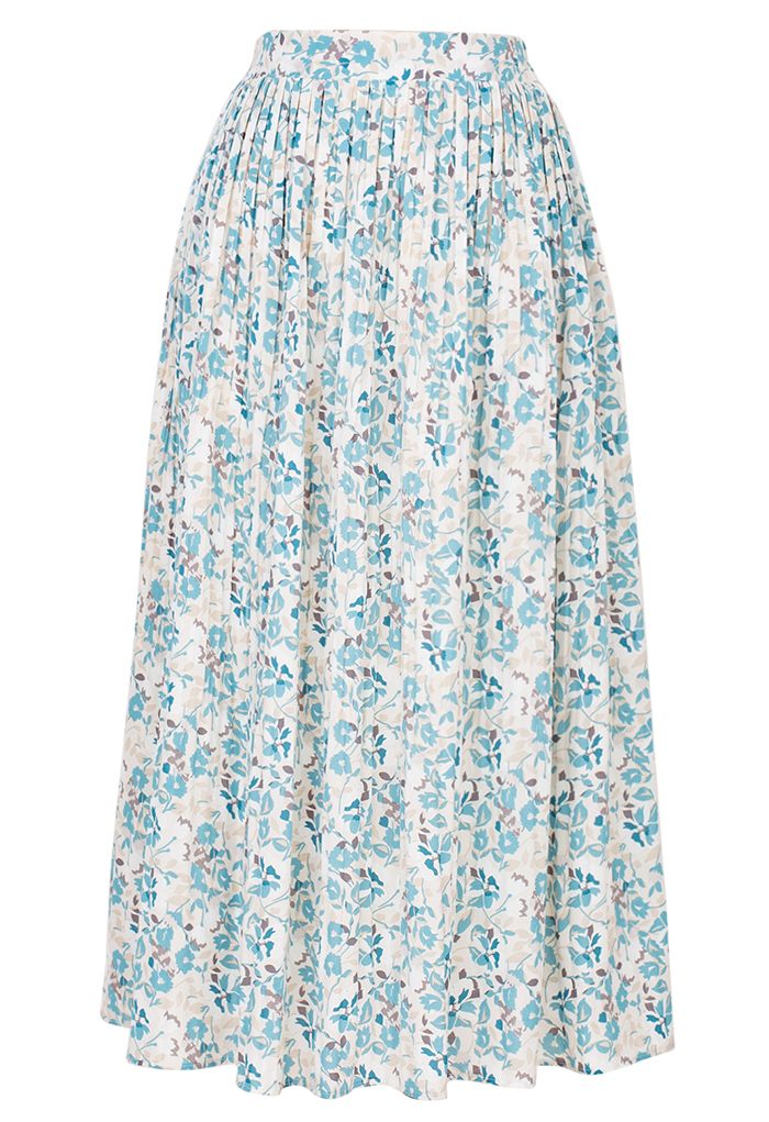 Summer Posy Pleated Midi Skirt in Teal - Retro, Indie and Unique Fashion