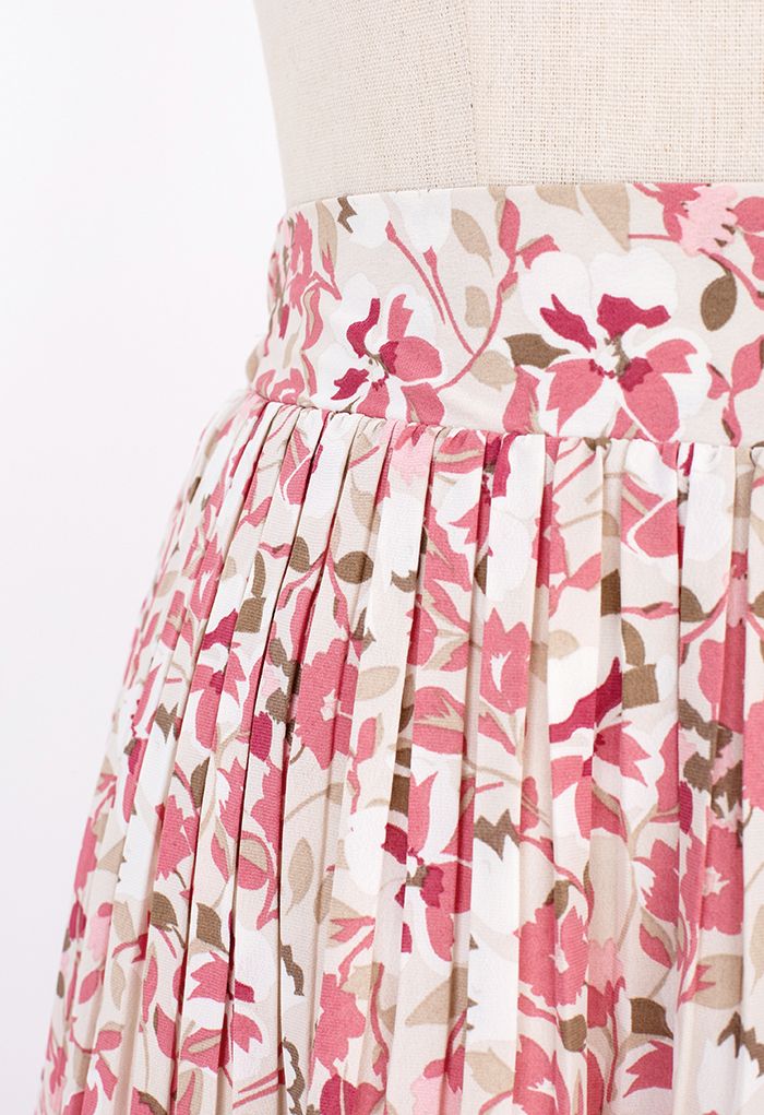 Summer Posy Pleated Midi Skirt in Pink