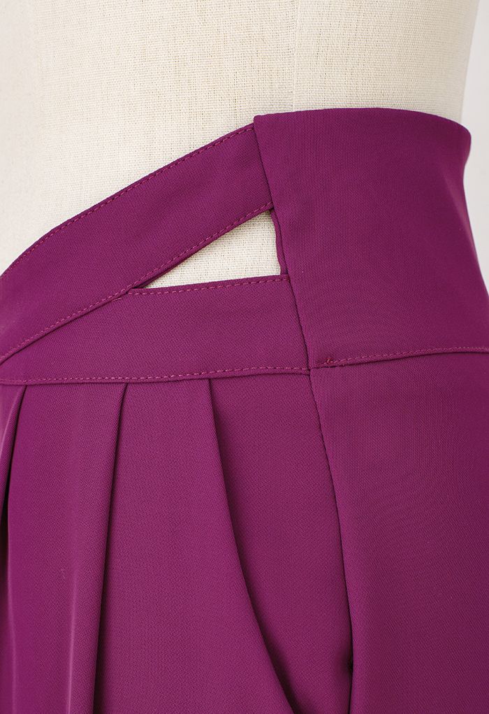 Cutout Waist Wide Leg Pants in Magenta - Retro, Indie and Unique Fashion