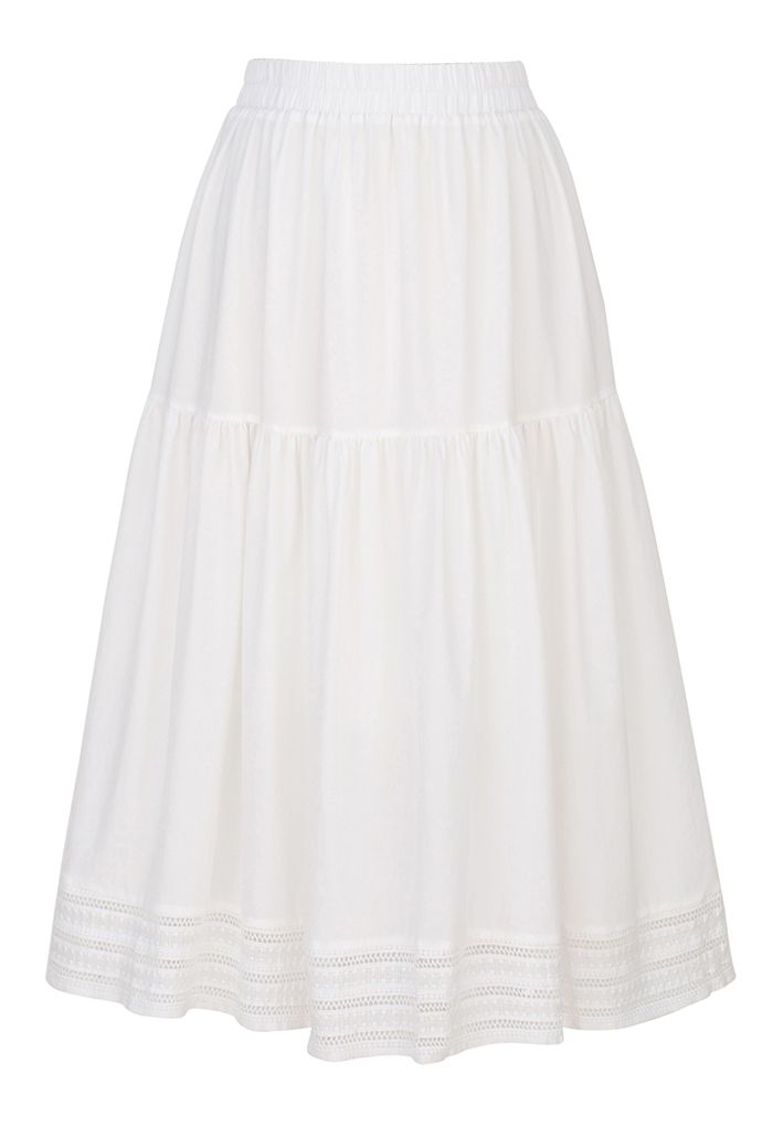 Crochet Hem Frilling Midi Skirt in White - Retro, Indie and Unique Fashion