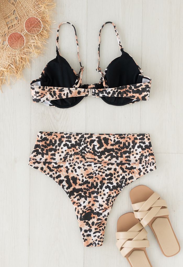Leopard Print Bustier High Waist Bikini Set