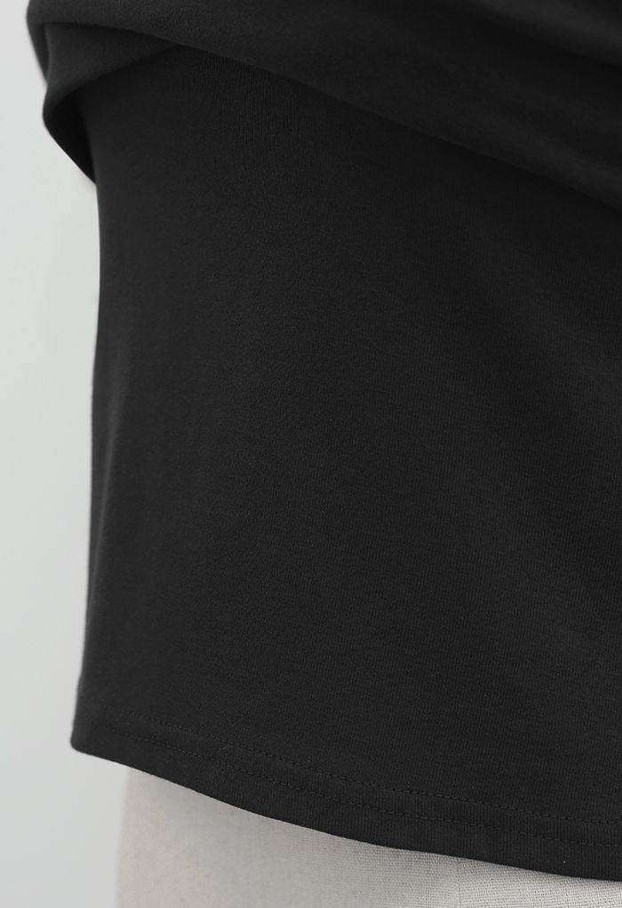 Trendy Cross Off-Shoulder Short Sleeve Top in Black