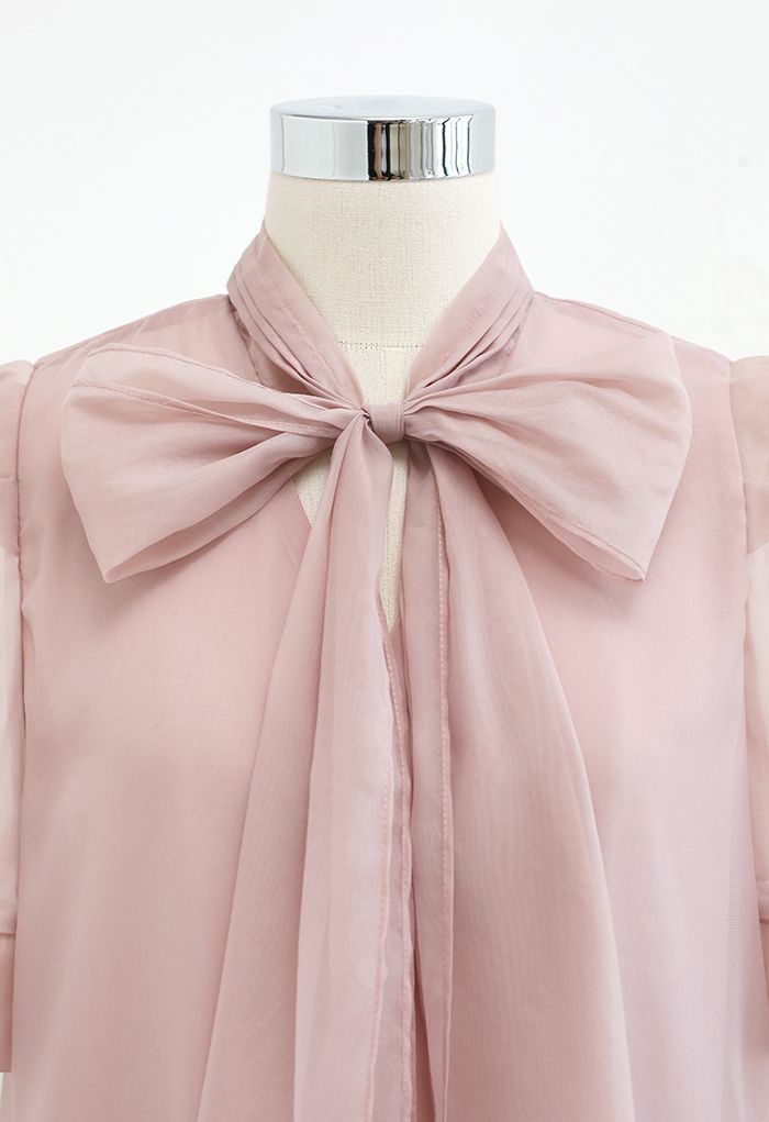 Button Down Bowknot Organza Top in Dusty Pink - Retro, Indie and Unique ...
