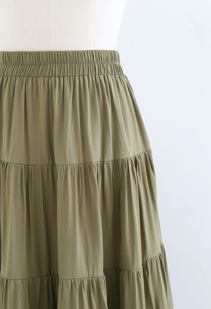 Crochet Cutwork Ruched Midi Skirt in Khaki - Retro, Indie and Unique ...