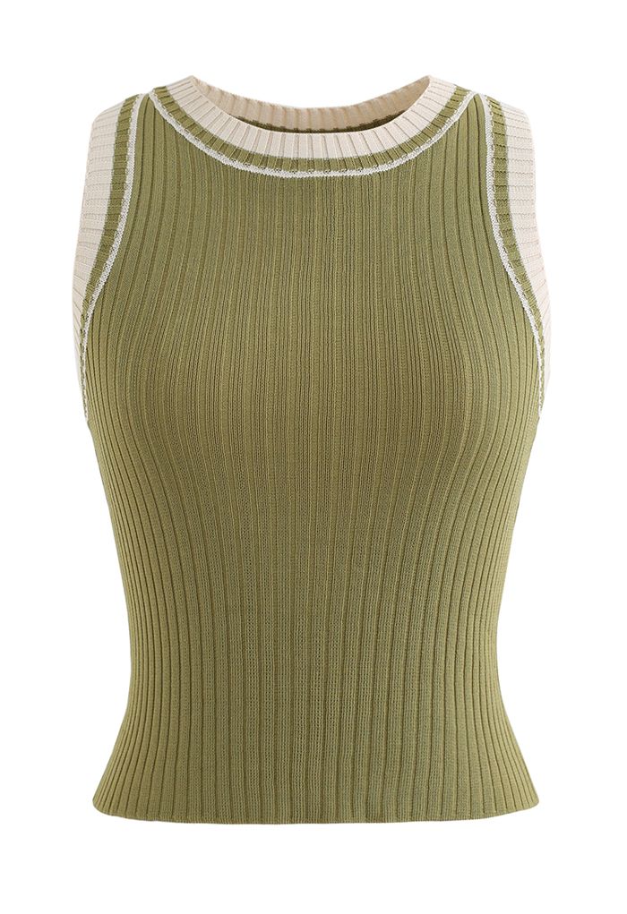 Two-Tone Ribbed Knit Tank Top in Moss Green - Retro, Indie and Unique ...