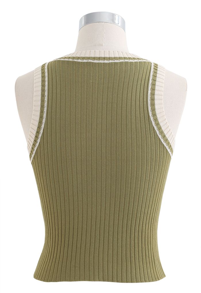Two-Tone Ribbed Knit Tank Top in Moss Green